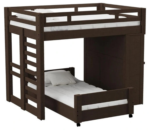 Elements International Cali Kids Twin Over Twin Basic Loft Bed with Desk in Brown image