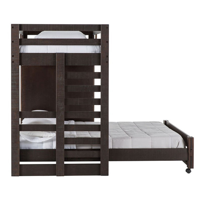 Elements International Vista Twin over Full Basic Loft Bed with Desk in Brown