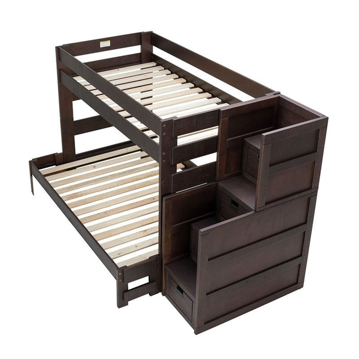 Elements International Vista Twin over Full Bunk Bed with Staircase in Brown