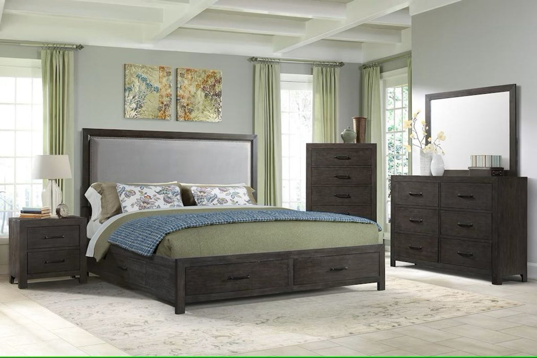 Elements International Shelby Queen Upholstered Storage Bed in Walnut