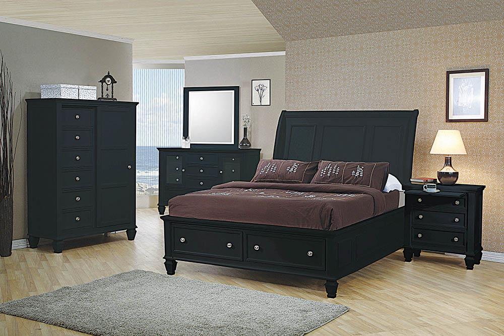 Sandy Beach Black Queen Sleigh Bed With Footboard Storage image