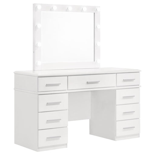 Felicity 9-drawer Vanity Desk with Lighted Mirror Glossy White image