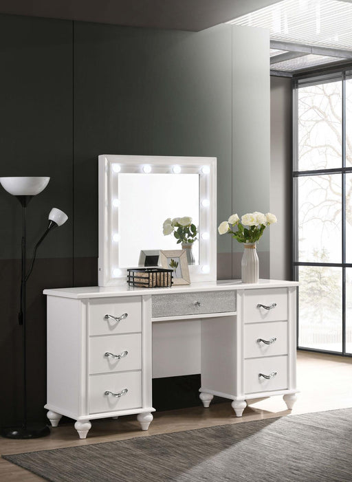 Barzini 7-Drawer Vanity Desk With Lighted Mirror White image